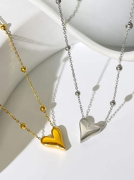 18K Gold Plated Bead Chain Love Heart Pendant Necklace Waterproof Stainless Steel Jewellery Non Fade