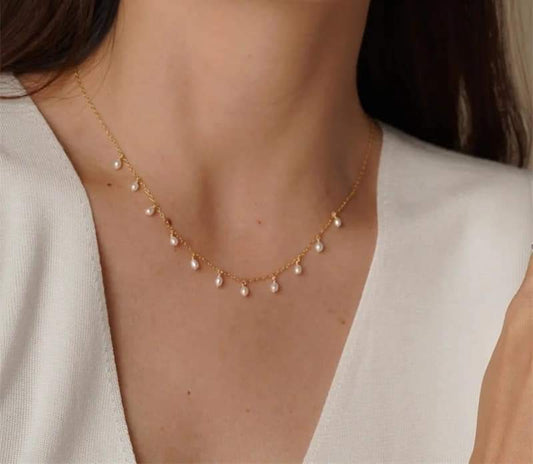 14K Gold Filled Natural Pearl Necklace Gold Choker Handmade Pendants Collier Femme Kolye Collares Boho Pearl Jewelry